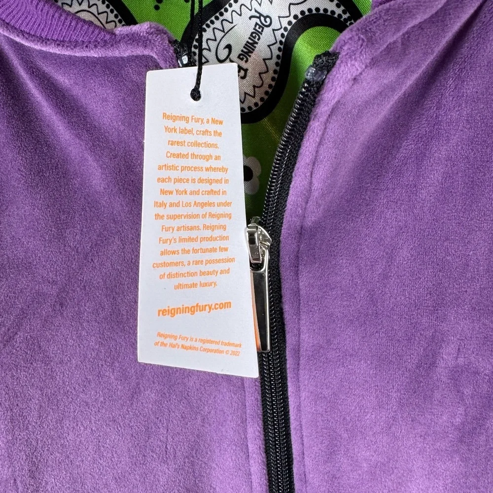NWT Reigning Fury King Fury Purple Velour Full Zip Jacket Long Sleeve Set  XL